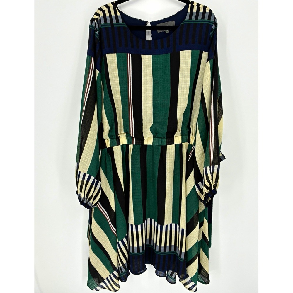 Sunday in Brooklyn Striped A-Line Tie Waist Lined Balloon Sleeve Dress 3X